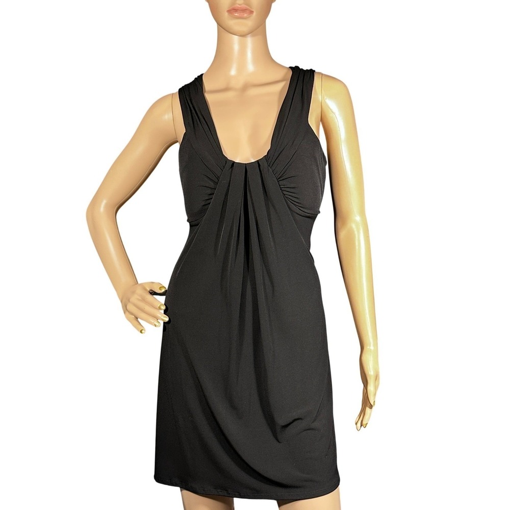 Boston Proper Cocktail Dress Women Size 8 Black Ruched Open Back LBD Sexy‎ Mini
